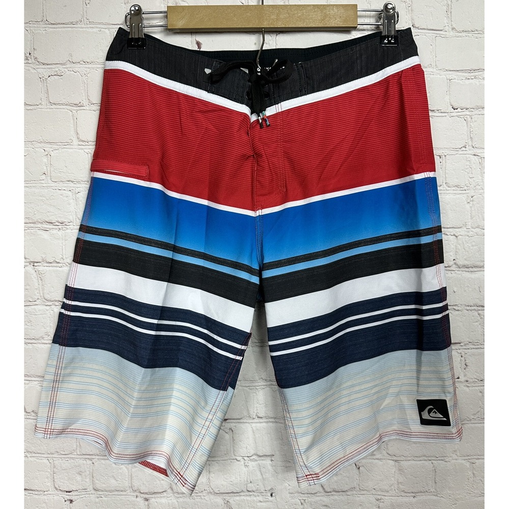 QUIKSILVER Board Shorts swim Trunks surf beach striped colorblock, sz 30, EUC